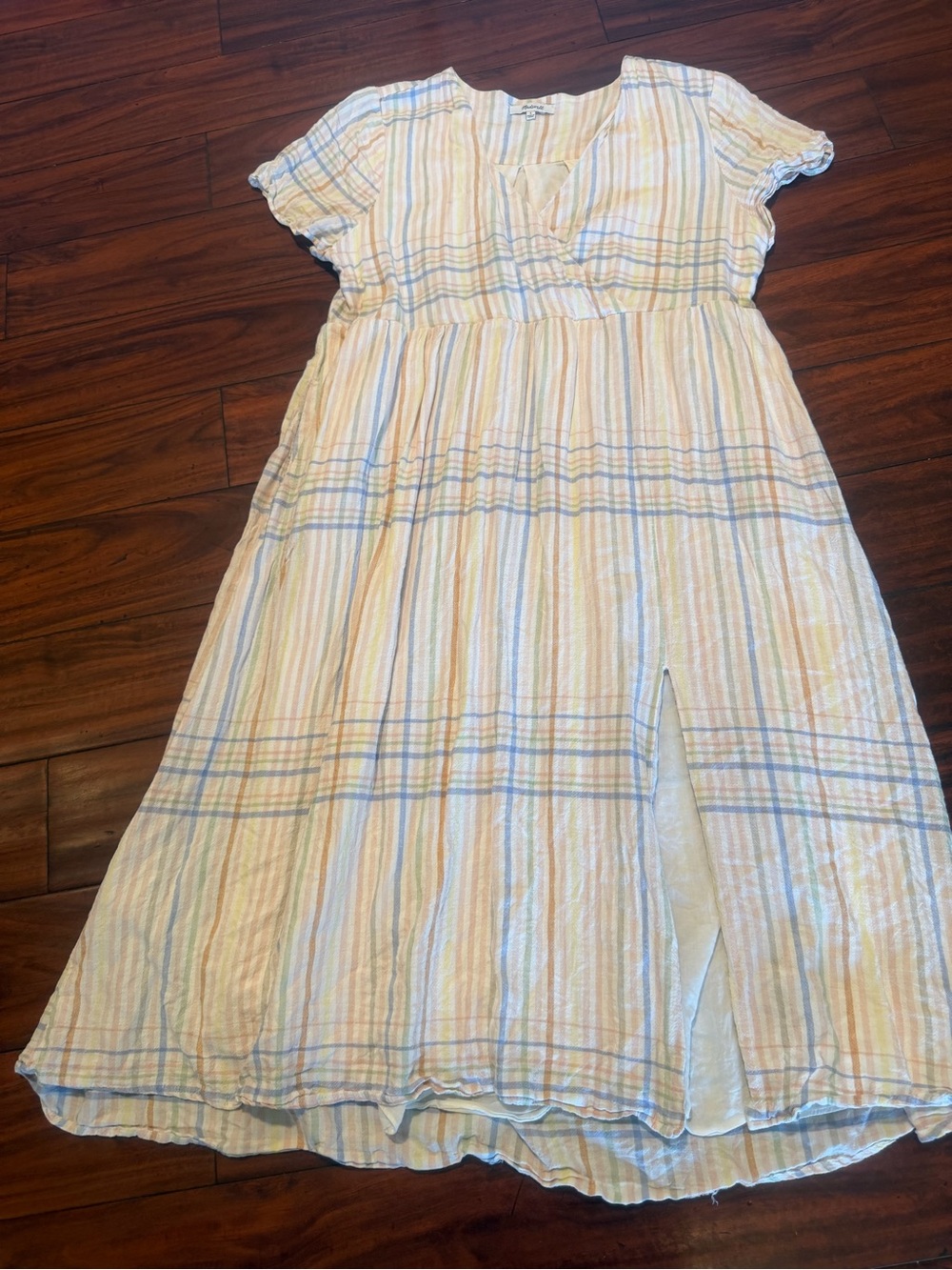 Madewell Cream Midi Dress with Pastel Blue & Pale Pink Plaid - Picture 10 of 13